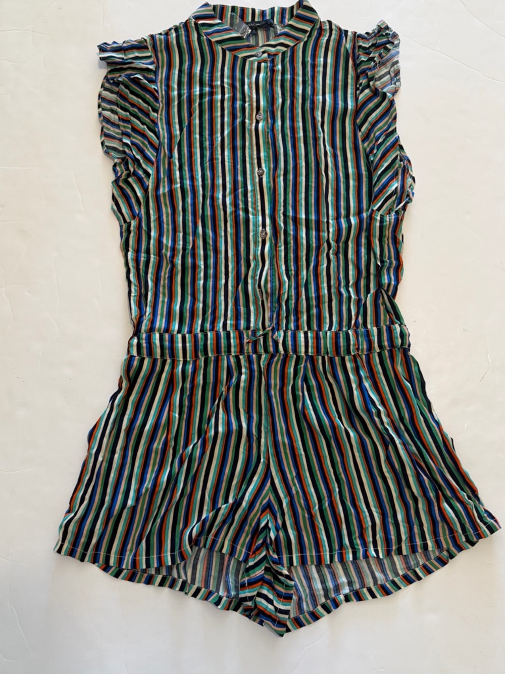 Olivaceous Multicolor Vibrant Striped Short Sleeve One-Piece Romper Size S